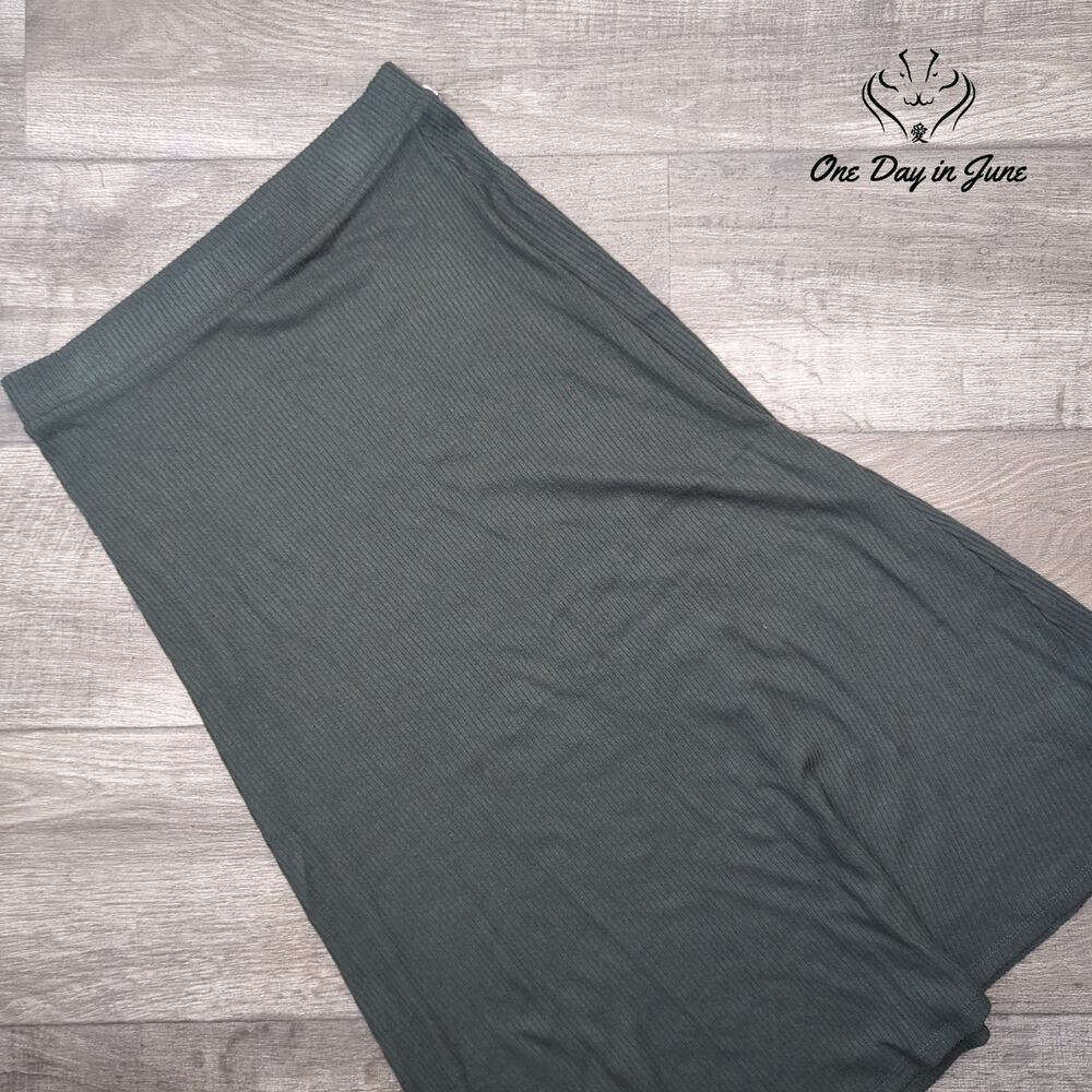 Bobeau Ribbed Knit Pull On Midi Skirt Charcoal Gray Size S